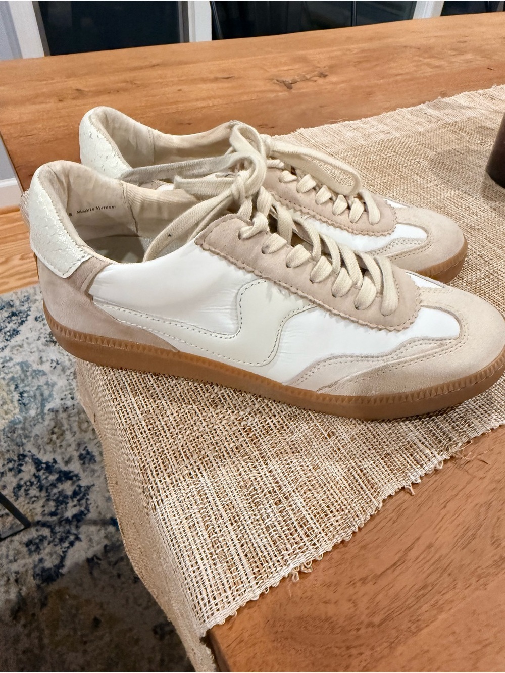 Dolce Vita White and Beige Leather Low-Top Sneakers